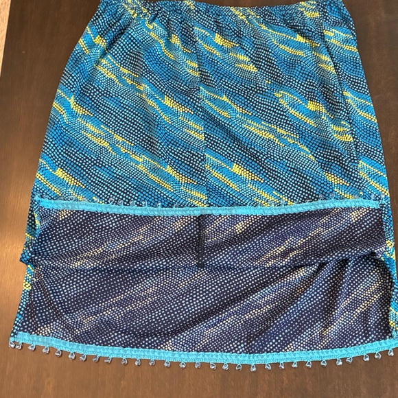 Blue, Black and Chartreuse dot Maternity Mini Skirt with beaded hem - Picture 7 of 11